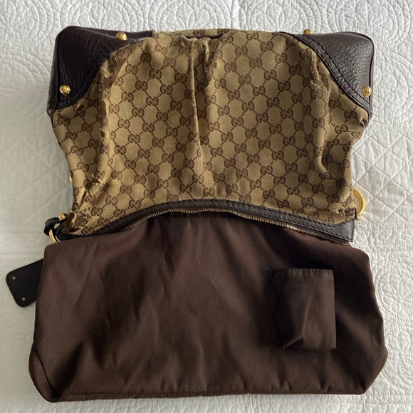 Gucci Jockey GG Monogram Canvas Brown Pebbled Leather Hobo Shoulder Bag - Picture 13 of 16